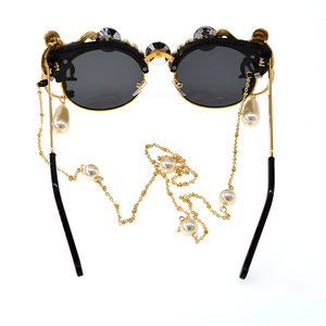 <span class=keywords><strong>Lunettes</strong></span> <span class=keywords><strong>de</strong></span> <span class=keywords><strong>soleil</strong></span> <span class=keywords><strong>de</strong></span> marque en métal pour femmes, punk Lady, doré <span class=keywords><strong>singe</strong></span> Baroque, monture léopard, chaîne en métal, perles rondes, pour la plage - Product Image 5