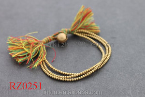 Turquesa joyería de las borlas purl macrame arte brasileño bali de vidrio campana de bronce pulsera - Product Image 5