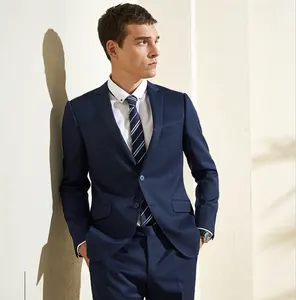 Wholesale mens clothing modern fit polyester blue suit pant coat korea style slim fit business suit