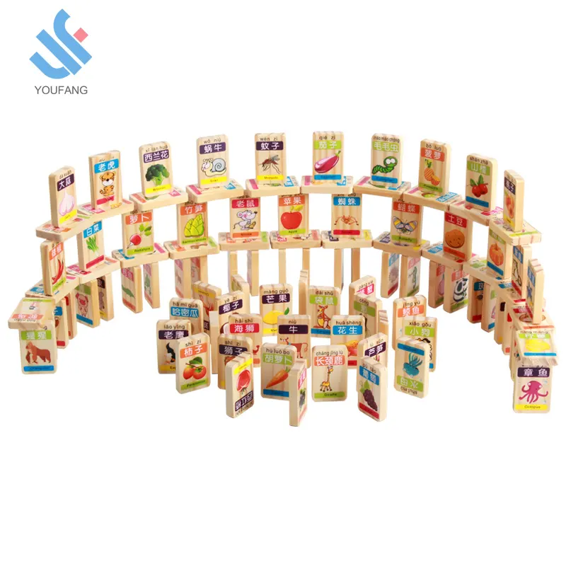 YF-M535 Cheap educational new design 100pcs fruit and animals wooden toys wooden Dominoes