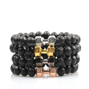 Mode bijoux or, or rose, <span class=keywords><strong>dos</strong></span>, argent haltère logo personnalisé de mode agate perlé bracelet - Product Image 2