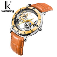 IK coloration 98399G luxe automatique auto-vent homme montre mécanique squelette acier inoxydable cuir montre-bracelet Relogio Masculino