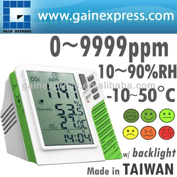 Digitalen wandhalterung/desktop kohlendioxid co2 temperatur rh w monitor/& anzeige hintergrundbeleuchtung uhr made in taiwan