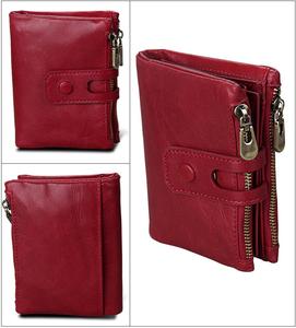 Portafoglio da <span class=keywords><strong>donna</strong></span> COWHERD personalizzato in <span class=keywords><strong>vera</strong></span> <span class=keywords><strong>pelle</strong></span> con blocco RFID, chiusura a bottone, tasche corte con cerniera vintage e fodera in poliestere - Product Image 3