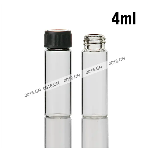 4ml tubo transparente/transparente laboratório frasco de vidro com tampa de rosca de plástico preto