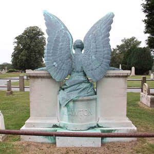 Statua di angelo alato in <span class=keywords><strong>bronzo</strong></span> a grandezza naturale verde <span class=keywords><strong>antico</strong></span> cimitero in ottone grande scultura di angelo seduto - Product Image 2
