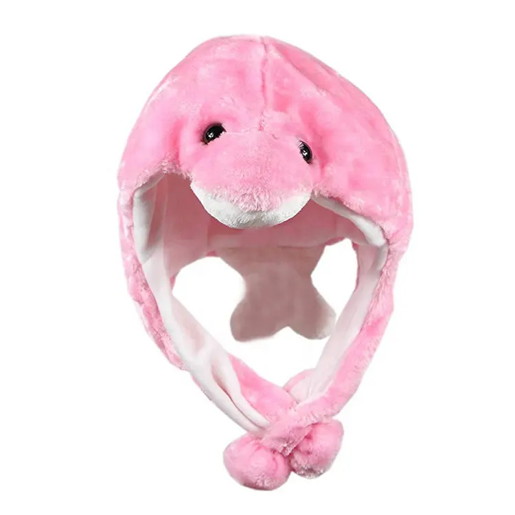 Розовая плюшевая шапка в виде дельфина на заказ, зимняя шапка в виде зоопарка, наушников в виде животных, Шапка-бини для детей, сохраняющая тепло, зимние шапки в виде животных