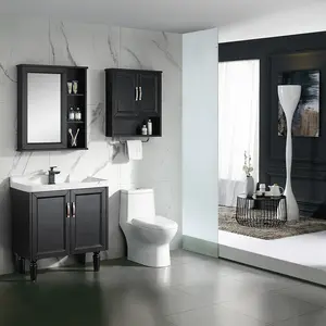 Luxury black mirrored cabinet free standing bathroom vanity with side cabinet