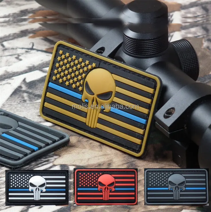 고품질 3D PVC 얇은 파란색 라인 처벌 미국 국기 패치