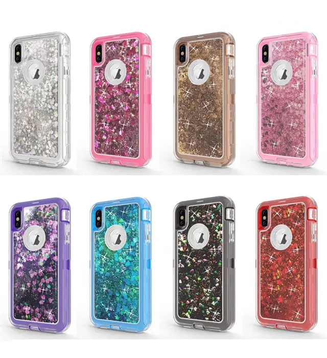 3 in 1 Fashion Glitter Liquid Quicksand Case Kristal Met Clip Cover Voor iPhone 11 Pro Max X Xr Xs max 8 7 6 Plus