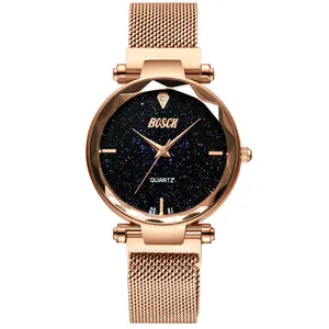 BOSCK 8881 แบรนด์หรูสุภาพสตรีชุดนาฬิกาประเภทแม่เหล็กสแตนเลสสตีลควอตซ์แฟชั่นสร้อยข้อมือผู้หญิงนาฬิกาข้อมือ reloj mujer