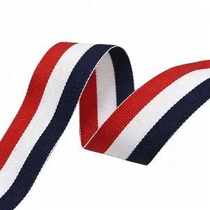 Chất Lượng Cao Tùy Chỉnh Bán Buôn 2.5Cm Polyester Đỏ Trắng Xanh Ba Màu Sọc Grosgrain Ribbon