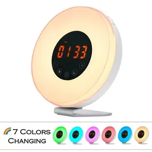 2017-clasificado despertador digital luz amanecer reloj despertador con multicolor luz de la noche
