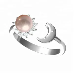 Женское кольцо с искусственным жемчугом, регулируемое кольцо с Луной и солнцем, 925