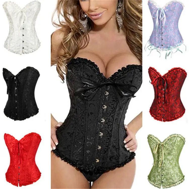 Espartilho sexy overbust, corset feminino de renda sem corpete, silicone jacquard preto v, lingerie ecowalson