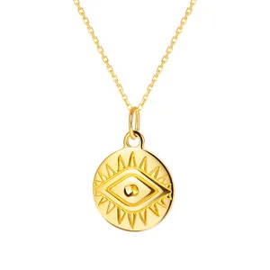 Gemnel Minimalist engraving sun shape Greek devil's eye coin pendants for necklace