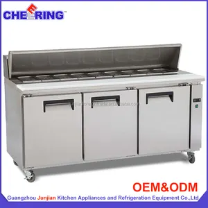 Stainless steel kitchen equipment refrigerated table 3 door pizza work table refrigerator table Guangzhou chiller manufacturer