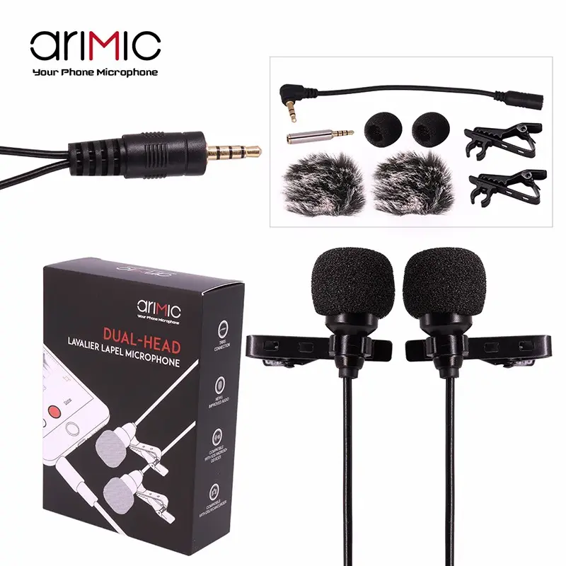 Ulanzi AriMic Omnidirectional 6m Dual-Head Lavalier Lapel Clip-on Microphone for Phone Recording
