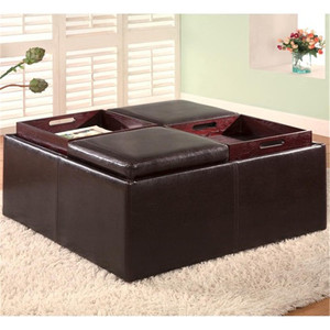Calidad y cantidad asegurada cuadrado grande de gran tamaño de cuero marrón suave Otomano - Product Image 1