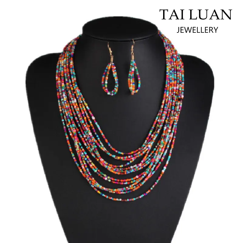 Trendy bohemian zaad kraal ketting bruidssieraden set dulhan