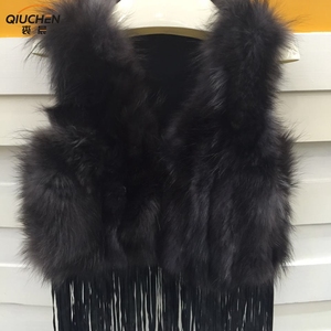 Vrai de la fourrure de renard fourrure gilet court vente châle femelle raton laveur col <span class=keywords><strong>v</strong></span> Sans Manches hiver gilet - Product Image 5