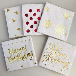 ทิ้งเครื่องดื่มค็อกเทลและผ้าเช็ดปากที่กำหนดเอง <span class=keywords><strong>Happy</strong></span> <span class=keywords><strong>Birthday</strong></span> ฟอยล์ทองกระดาษทิชชู - Product Image 1