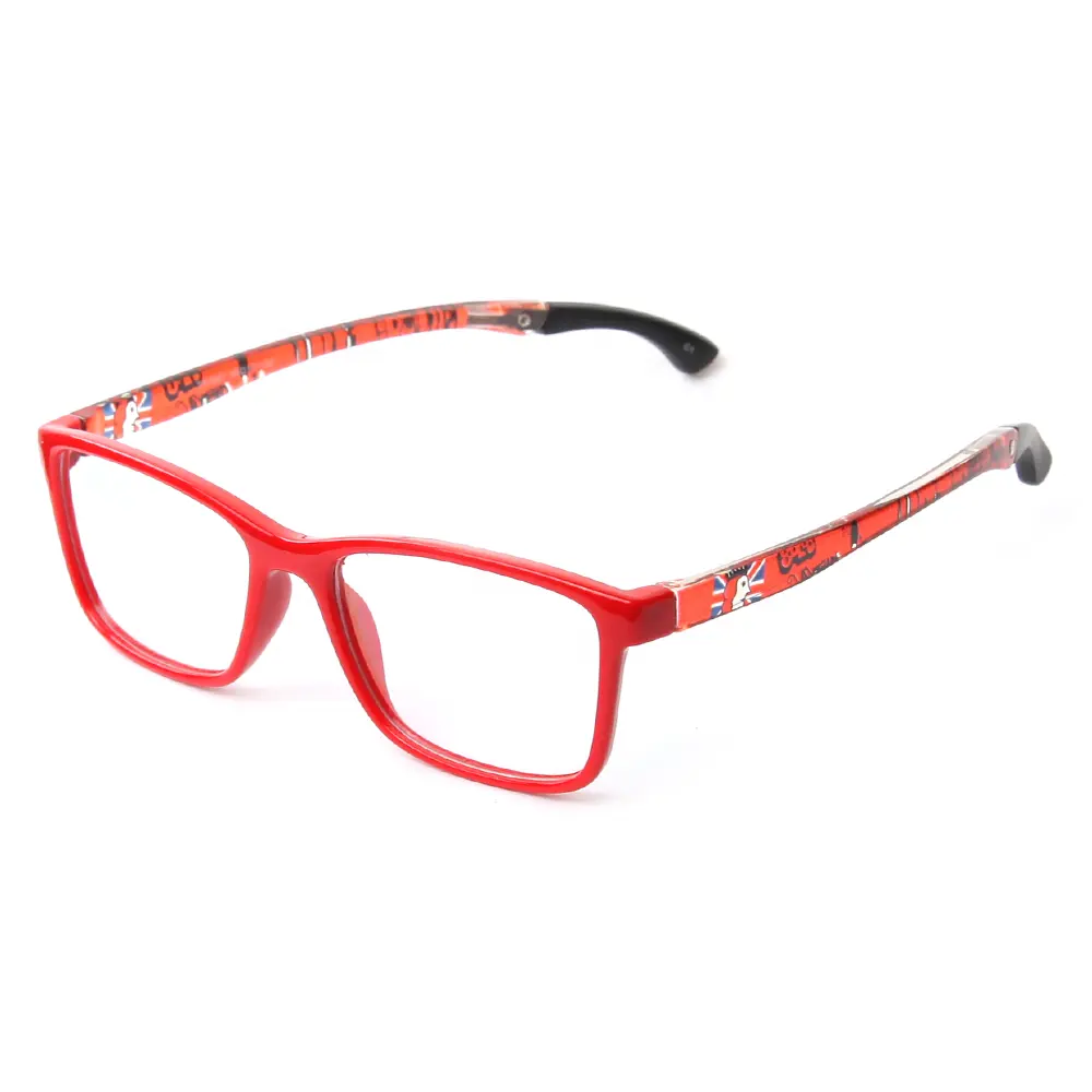 แว่นตาเด็กการ์ตูนราคาถูกพิมพ์สีแดงเด็กสวย Tr90กรอบแสง