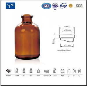 पशु चिकित्सा दवा 100ml इंजेक्शन कांच की बोतल शीशी-एम्बर/चकमक रंग खासियत प्रकार III - Product Image 4