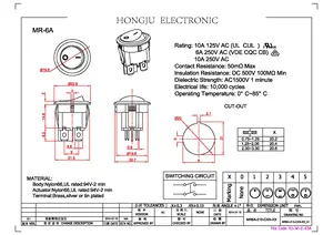 HONGJU MR-6A-210-C5N-BB 10A 4-pins Round Rocker Switch