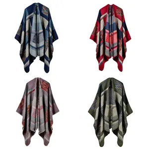 2017 nuovo marchio da donna Poncho <span class=keywords><strong>Cashmere</strong></span> berretti alla moda <span class=keywords><strong>Plaid</strong></span> di grandi dimensioni sciarpa calda spessa Poncho invernale coperta in maglia Echarpe Pashmina - Product Image 1