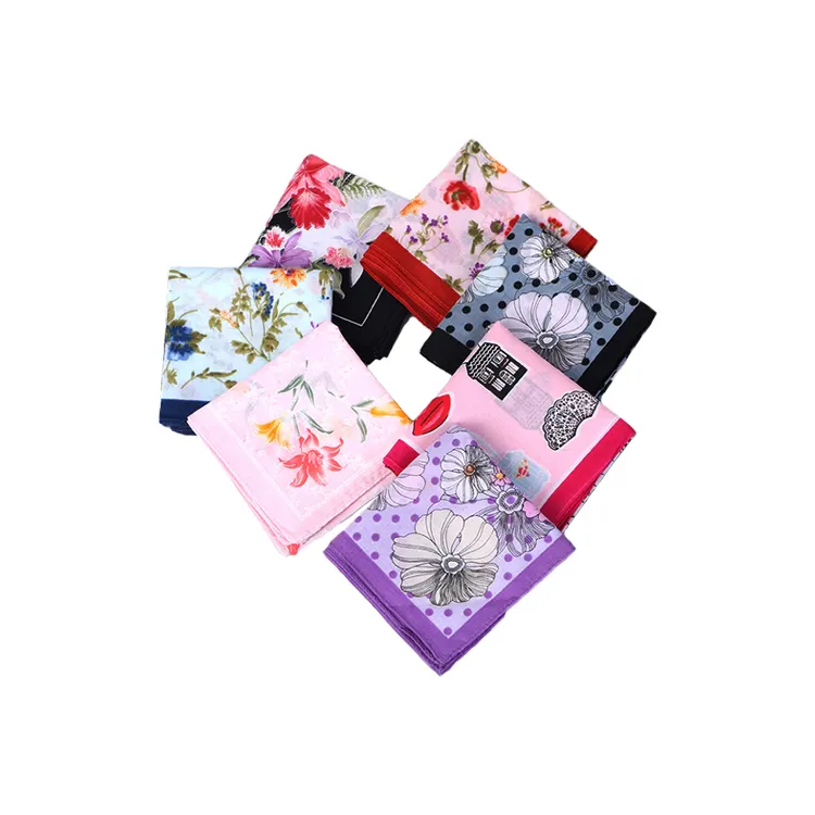 Женский элегантный носовой платок из 100% хлопчатобумажной ткани с цветочным принтом