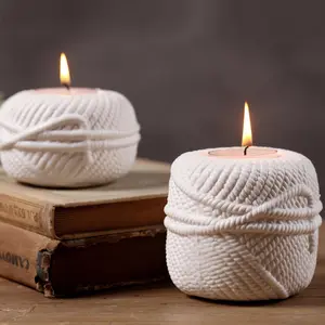 White Ceramic Ball of Yarn Candle Holder, Ball of Yarn Tealight holder
