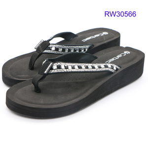 Las mujeres de calidad superior Rhinestone Flip Flops flor impreso playa Flop zapatillas - Product Image 1