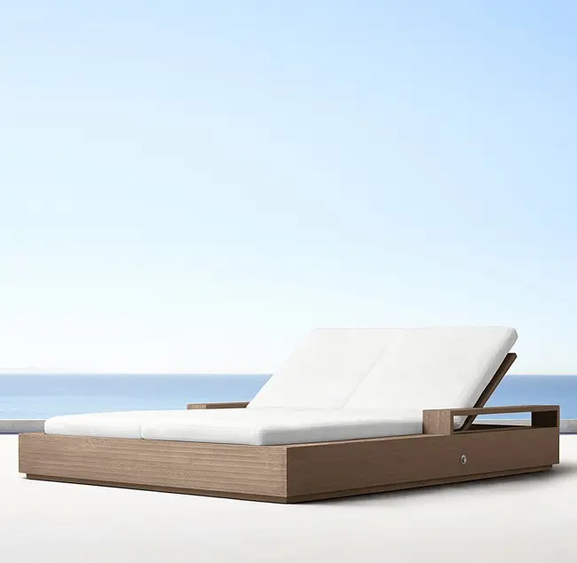 Hot sale modern design outdoor beach teak wooden lounge sun lounger cum bed