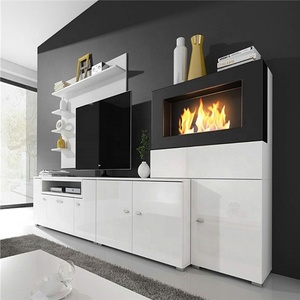 <span class=keywords><strong>Ensemble</strong></span> de meubles de salon innovants pour la maison avec foyer au bioéthanol, unité murale <span class=keywords><strong>TV</strong></span>, finition <span class=keywords><strong>blanc</strong></span> mat et <span class=keywords><strong>blanc</strong></span> brillant - Product Image 2