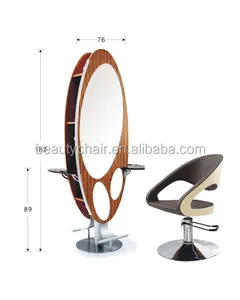 Professional Salon Furniture Styling Mirror Hairdresser Mirrors Station Luxury Wood Modern Hair Dryer Holder