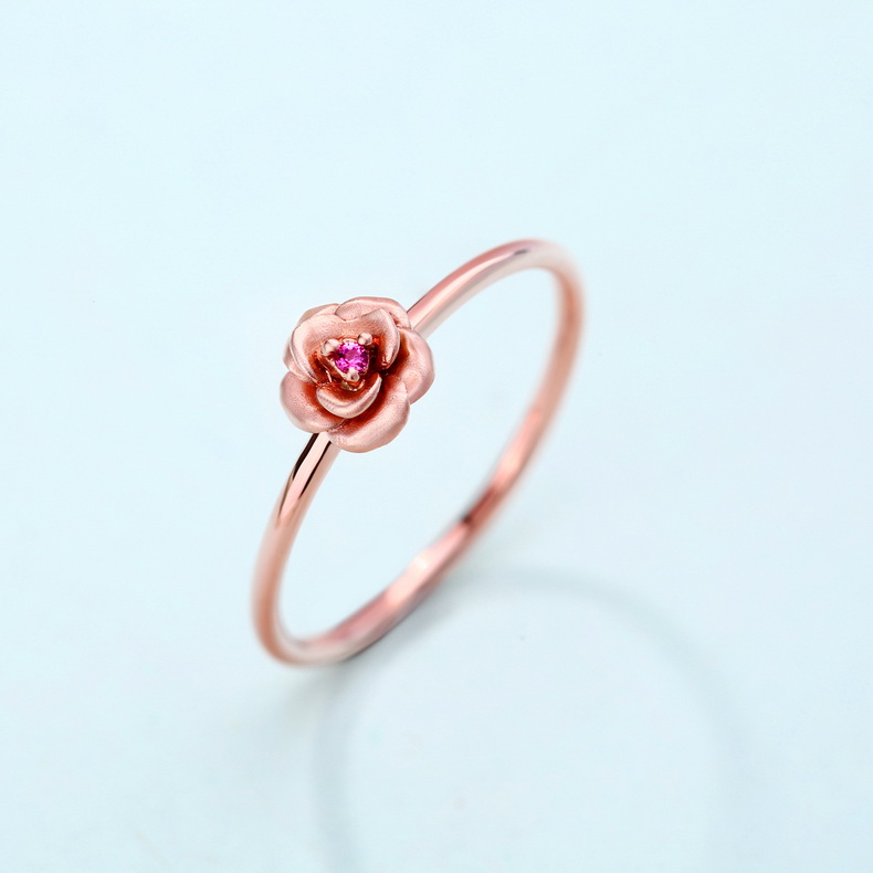 Girls Fashion Flower Rose Ring Solid Gold 14k Jewelry Not Plated Crystal/Rhinestone AU585 Ring