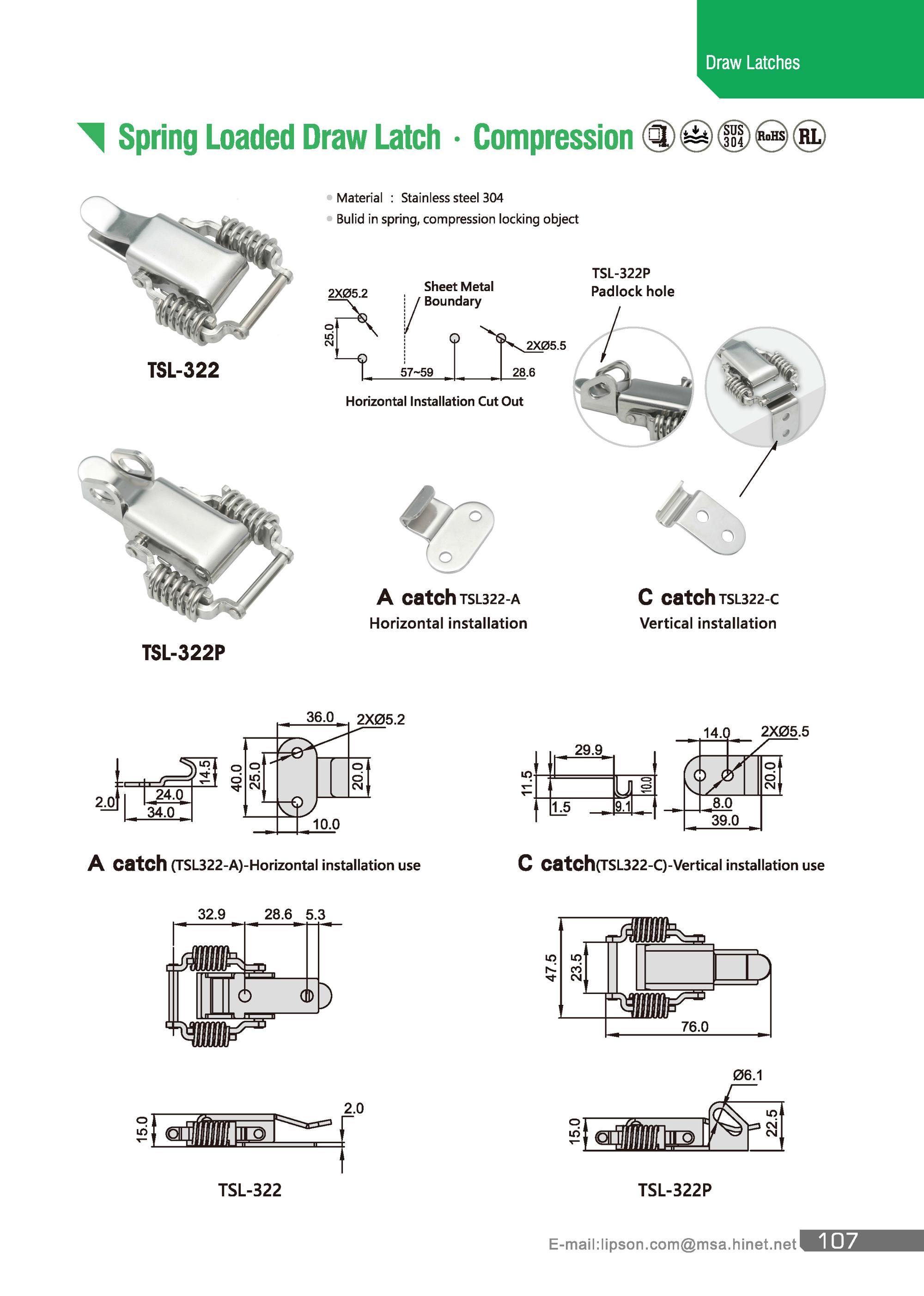 TSL-322-C Stainless Steel Spring Latch Type Toggle Clamp - OEM