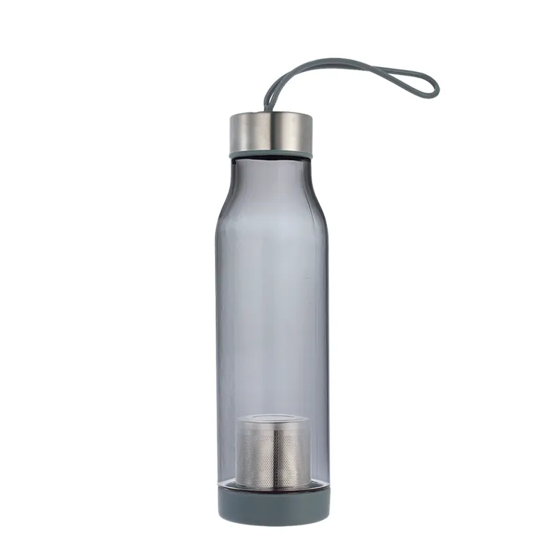 Diseño de Moda botella de agua de plástico con filtro contra quemaduras y antideslizante botella de viaje botella de logotipo personalizado de silicona cuerda