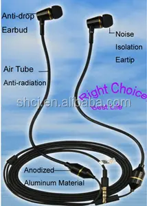 독일어 특허 공기 튜브 금속 실드 와이어 방사선 증명 스테레오 이어폰 및 헤드폰 24 색상