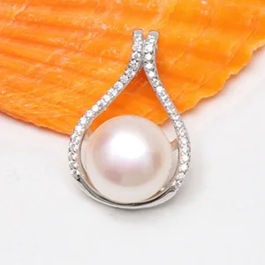 wholesale 925 sterling silver cultured single pearl pendant settings pearl pendant necklace mount for pearl
