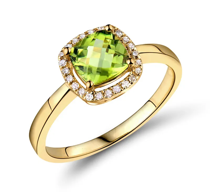 卸売トレンディなダイヤモンド1.15ctグリーンオリビン宝石石18kゴールドフィンガーリングジュエリーBague de doigt enまたは18k
