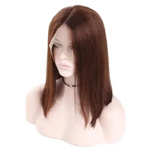 13x6 Wholesale 14inch short silky straight 100% human hair brazilian bob transparent hd lace wigs color #30 for white women