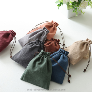 Pochette à bijoux en tissu de coton et de <span class=keywords><strong>lin</strong></span> coloré avec cordon de serrage - Product Image 2