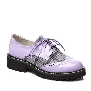 Chaussures à plateforme en cuir verni pour femmes, plates et décontractées à lacets, Logo personnalisé, fait à la main, Oxfords