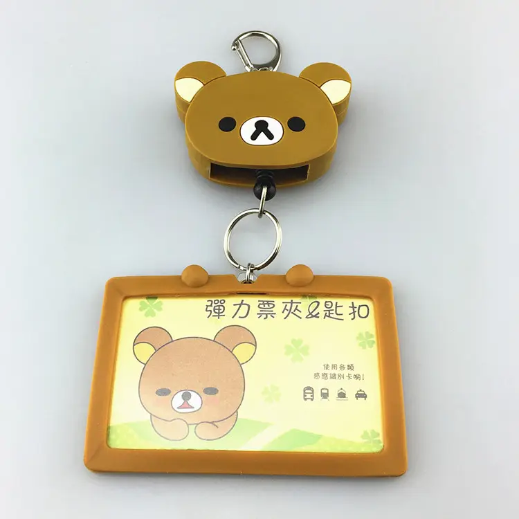 Urso de desenho animado feito sob encomenda, suporte de cartão de emblema yoyo de pvc macio