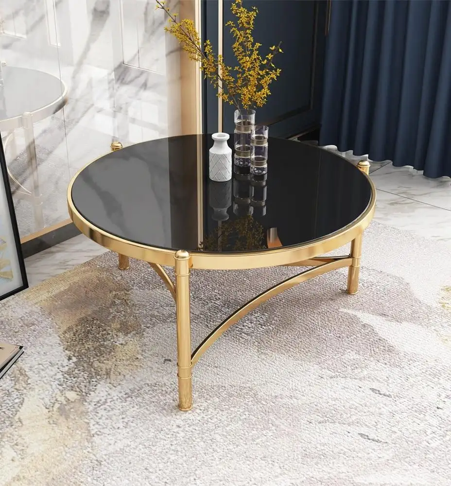 ユニークで豪華なステンレス鋼フレームラウンドコーヒーテーブルサイドテーブル強化ガラストップコーナーテーブル