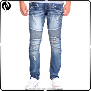 2017 de La Moda precio barato azul del dril de algodón rasgado nuevo modelo de pantalones vaqueros para los hombres - Product Image 1
