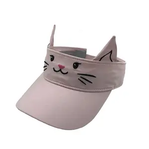 wholesale custom design cotton breathable embroidered pink kids lovely anime ears topless sun visor