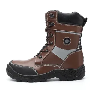 Marrone <span class=keywords><strong>In</strong></span> <span class=keywords><strong>Pelle</strong></span> di Mucca Caviglia Alta Stivali Da Lavoro di Sicurezza Produttori - Product Image 1